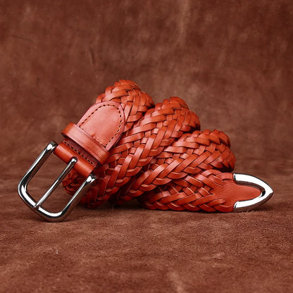 3.5CM Cowhide High Quality Genuine Leather Belts for Men Women Hand Woven Belt Strap Male Pin Buckle Jeans Cowboy Cintos Luxury