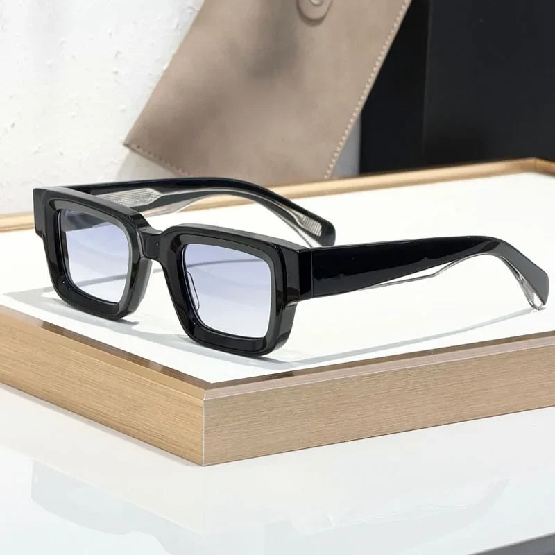 Classical Rectangle Sunglasses Handmade in Japan Fashion Designer High Quality UV400 for Men Women Vintage Eyeglasses with Case