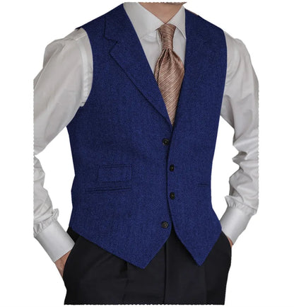 Men's Formal Suit Vests Slim Fit Males Tailored Collar Herringbone Tweed Casual Business Waistcoat Groomsman Vest For Wedding