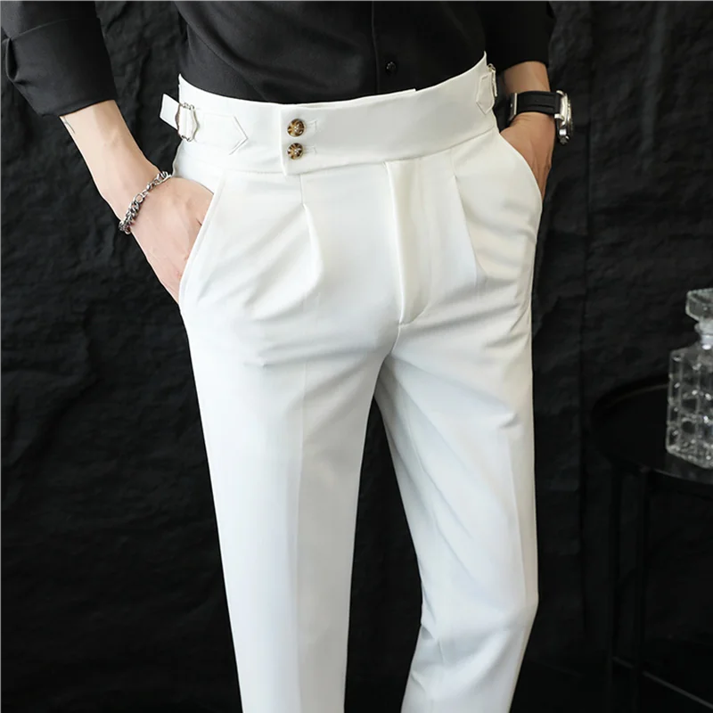 High Quality Italian Style High-waisted Suit Pants Fashion Neapolitan Men's Slim Fit Business Office Social Wedding Trousers