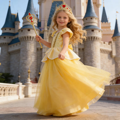 Kids Belle Elegant Costume Girls Halloween Princess Cosplay Party Mesh Dress Children Birthday Clothes Carnival Luxury Ball Gown