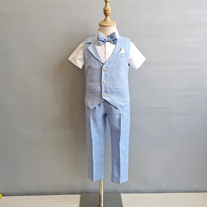 Baby Boys Formal Birthday Photograph Suit Kids Vest Shirt Pants Bowtie Wedding Dress Teenager Suit Children Graduation Costume