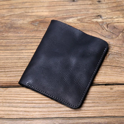 Men's Leather Wallet Retro Top Layer Cowhide Wallet Vertical Document Clip Short Youth Women's Ultra-thin Coin Purse Bag