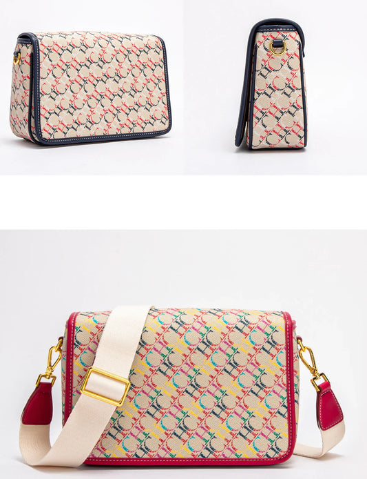 Women's Saddle Bag 2024 New Brand Letter Printed Flap Cross Shoulder Bag Retro Wide Shoulder Strap Single Shoulder Bag