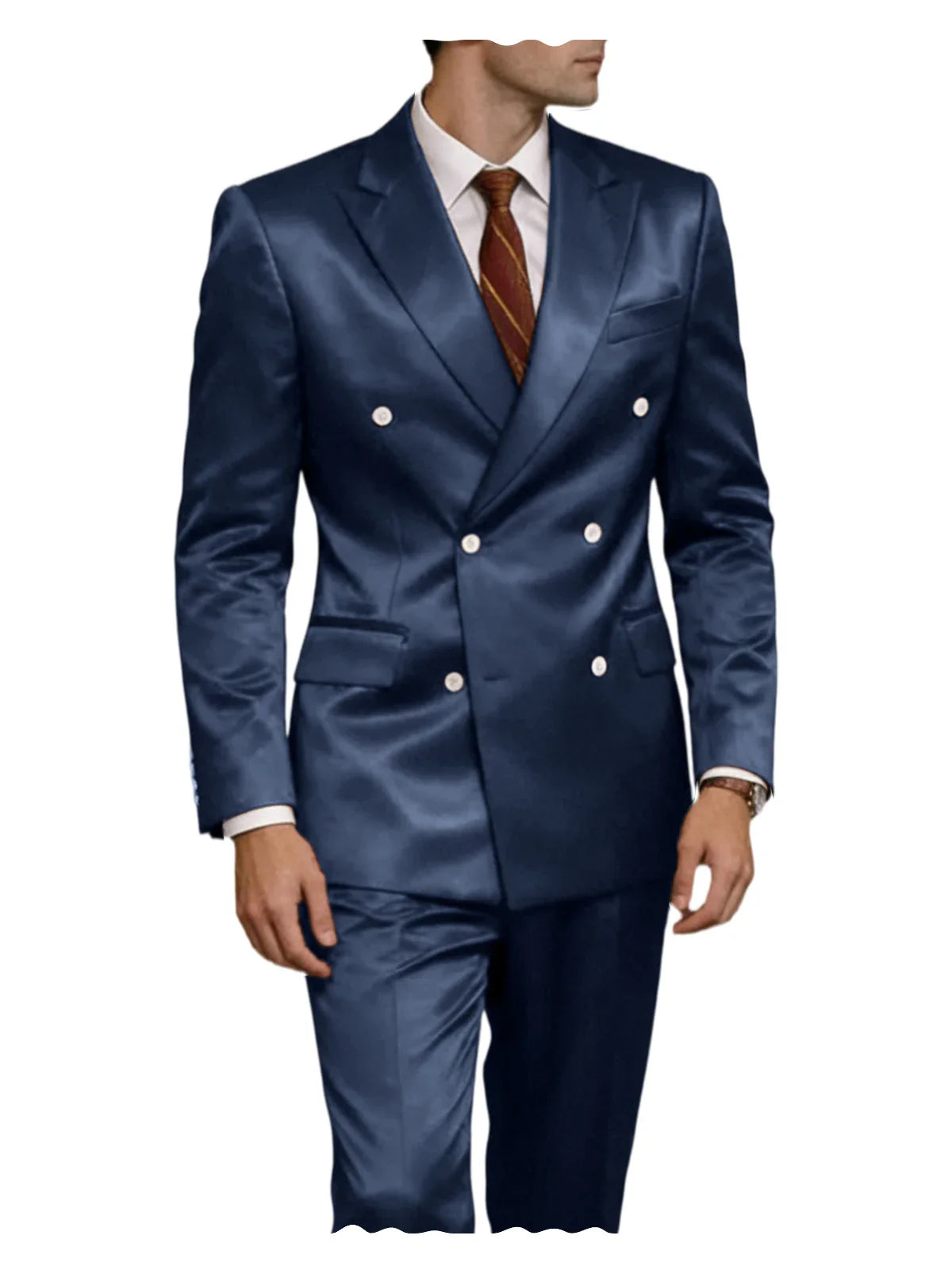 Luxury Men's Shiny Satin 2 Piece Suit Peak Lapel Double Breasted Jacket Pants Elegant Slim Fit Formal Tuxedo for Wedding Party