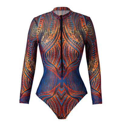 One Piece Sun Protection Swimwear 2026 Women Long Sleeved Print Swimsuit Female Sports Bathers Swimming Bodysuit Beach купальник