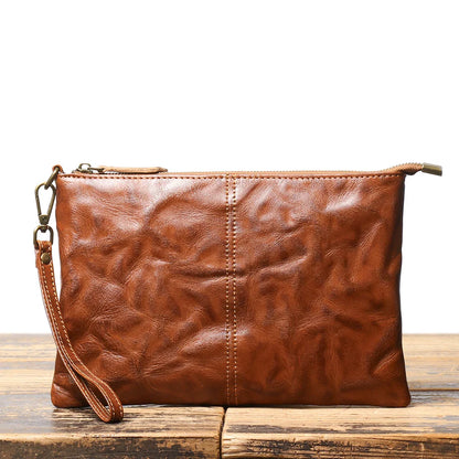 Timeless Vintage Leather Clutch Wallet - Luxurious Genuine Leather, Secure Zipper, Stylish Wristlet for Women