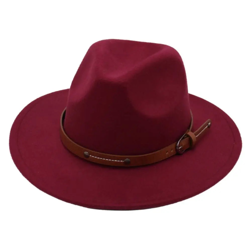 With Belt Buckle Felt Fedora Hats Fashion Vintage Wide Brim Panama Cap Soft Elegant Cowboy Cap Men Women