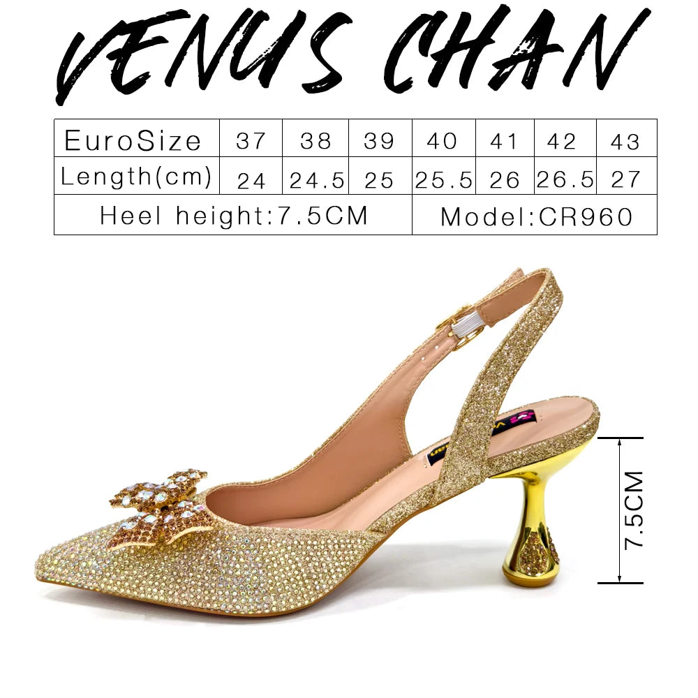 Italian Design Women's Shoes & Rhinestone Butterfly Bag – Perfect for Weddings & Bridal Accessories
