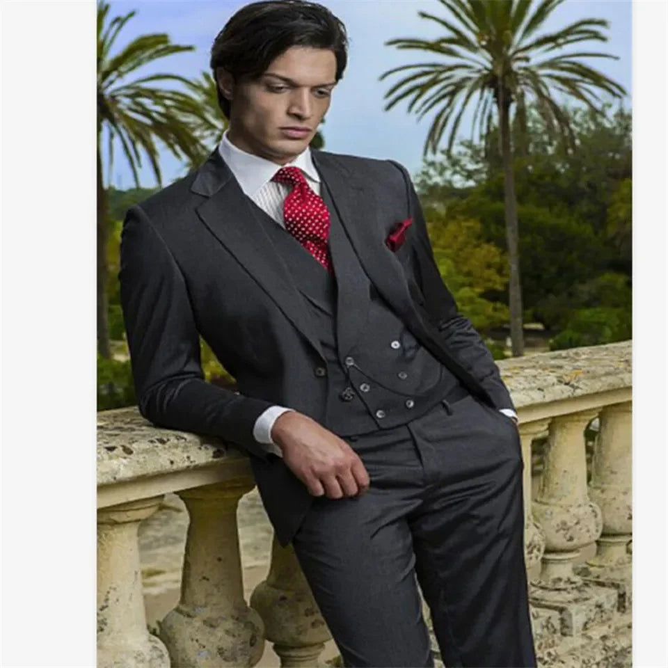 Classic Design Men Suits Smolking Noivo Terno Slim Fit Evening Suits For Men Charcoal Groom Tuxedos Dinner Party Brideg