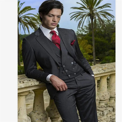 Classic Design Men Suits Smolking Noivo Terno Slim Fit Evening Suits For Men Charcoal Groom Tuxedos Dinner Party Brideg