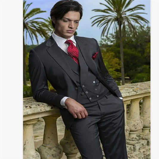 Classic Design Men Suits Smolking Noivo Terno Slim Fit Evening Suits For Men Charcoal Groom Tuxedos Dinner Party Brideg