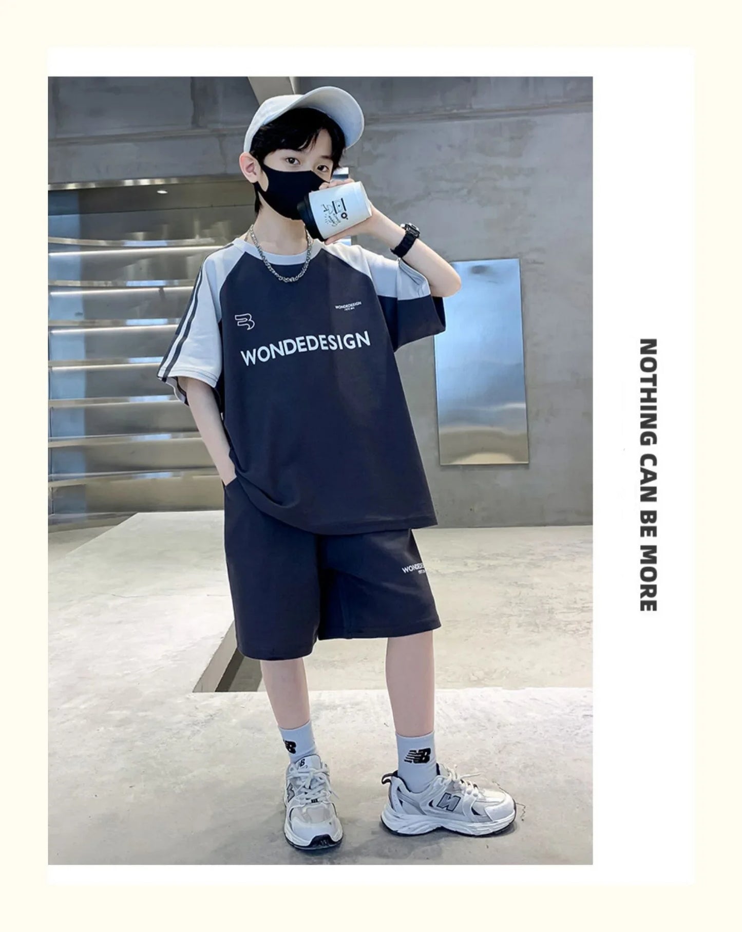 Summer Boys Cotton Loose Contrast Alphabet T-Shirt Tops+Shorts Pant School Kids Tracksuit Child 2PCS Outfit Workout Set 5-16 Yr