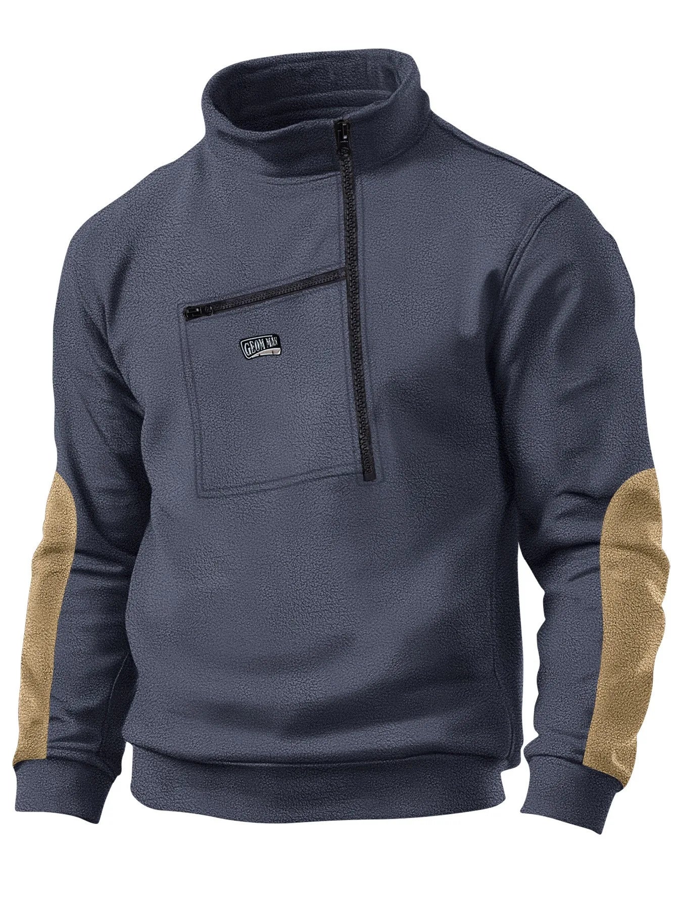 Winter multi-color button-down fleece pullover with windproof and drawstring design for men's casual and sportswear