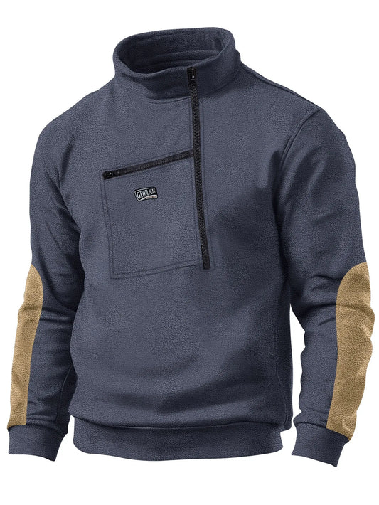 Winter multi-color button-down fleece pullover with windproof and drawstring design for men's casual and sportswear