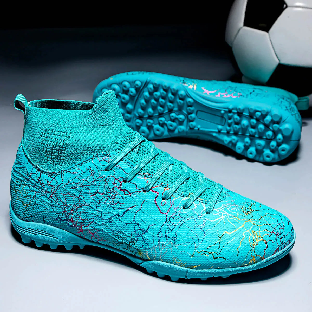 Professional High-Top Soccer Shoes for Men, Tf, Broken Nails (Referring to Cleats), Short Nails (Referring to Studs), Artificial Turf Training, Breathable, Anti-Slip