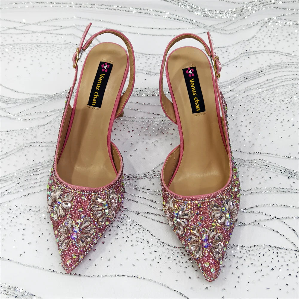 2025 Women’s Purple High Heel Party Shoes and Rhinestone Handbag Set - Italian Design Wedding Style