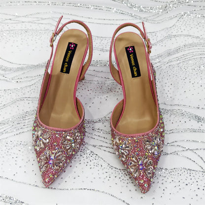 2025 Purple High Heel Party Shoes & Rhinestone Handbag Set - Elegant Italian Design for Weddings and Special Occasion