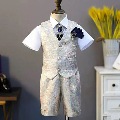 5PCS Children's Formal Vest Suit Wedding Birthday Baptism Party Boy Gown Piano Performance Costume Kids Waistcoat Sets A2174