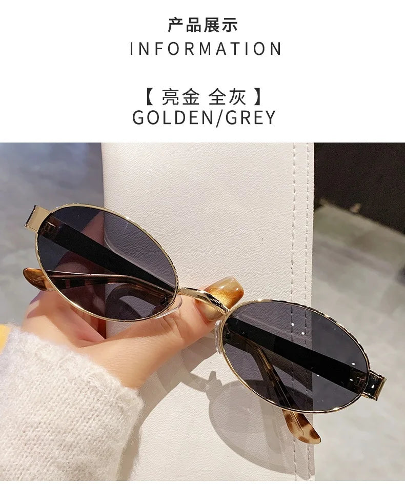 Retro Small Oval Metal Frame Women Sunglasses UV400 Thin Full Rim Men Punk Sun Glasses Vintage Shades Lentes De Sol Mujer