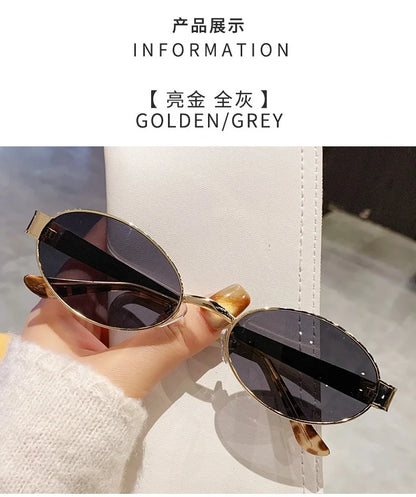 Retro Small Oval Metal Frame Women Sunglasses UV400 Thin Full Rim Men Punk Sun Glasses Vintage Shades Lentes De Sol Mujer
