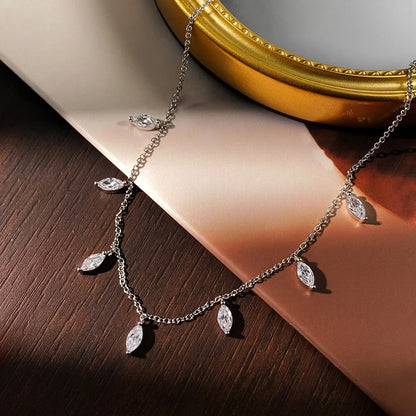 3*6mm 0.3ct Marquise Cut Moissanite Necklace with GRA s925 Sterling Silver Chain Dainty Stacking Necklaces for Women