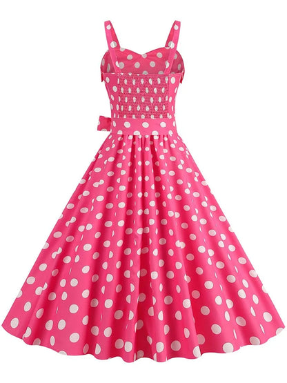 Spaghetti Strap Pink Plaid Dress Women Summer Elegant Vintage 50s Rockabilly Swing Party Dress