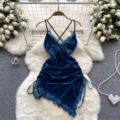 Woman Plus Size Sexy V-Neck Strap Dress Lace Trim Slim Short Dress Women Fashion Comfortable Dress Party Hotsweet