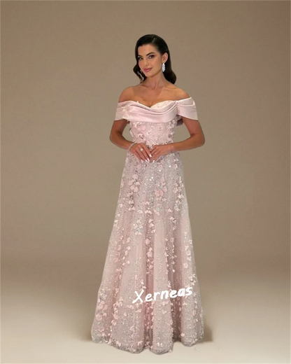 Customized Applique Beading Off-the-shoulder A-line Long Dresses Bespoke Occasion Prom Luxury Evening Gown Gorgeous Glitter