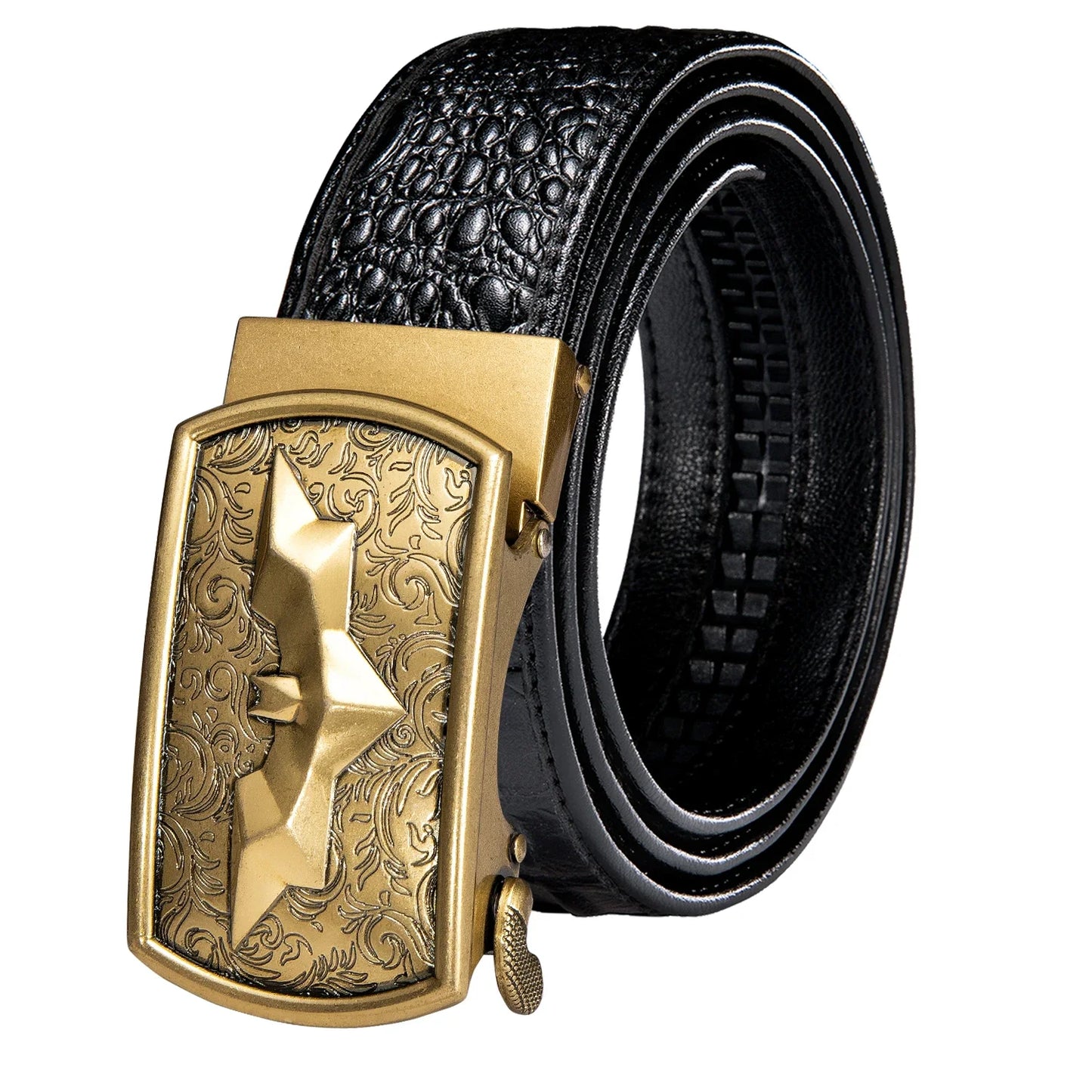 Crocodile Designer Luxury Genuine Leather Belts for Men Casual Jeans Belt Strap Gold Automatic Buckle Black Belt PD-2036