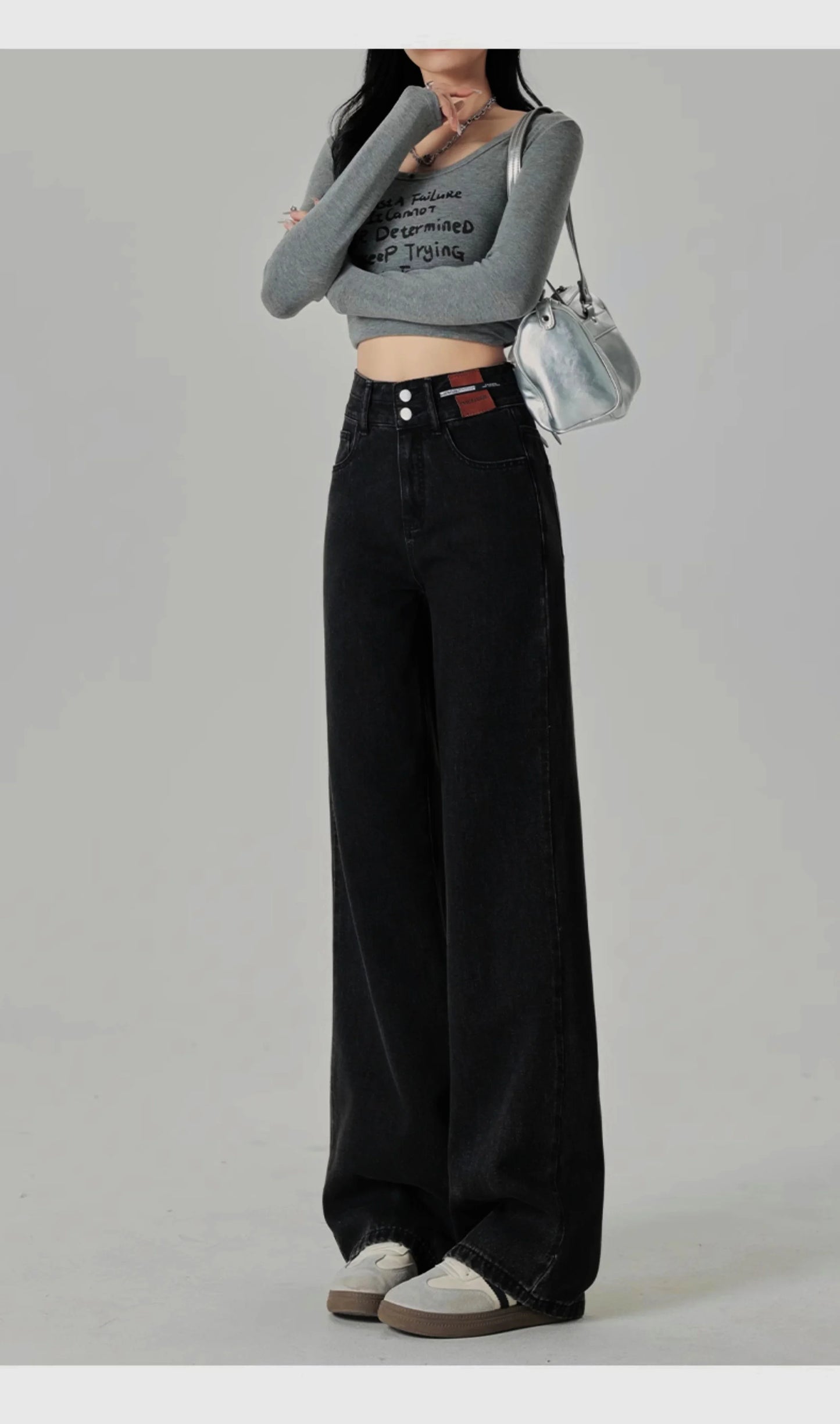 Women's Narrow Cut Wide Leg Jeans With High Waist And Hanging Feeling Straight Leg Casual Look Slim Contrasting Colors Pants