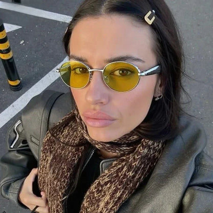 Sexy Small Oval Punk Sunglasses Women 2026 Luxury Vintage Steampunk Metal Frame Sun Glasses For Ladies Trendy Traveling Shades
