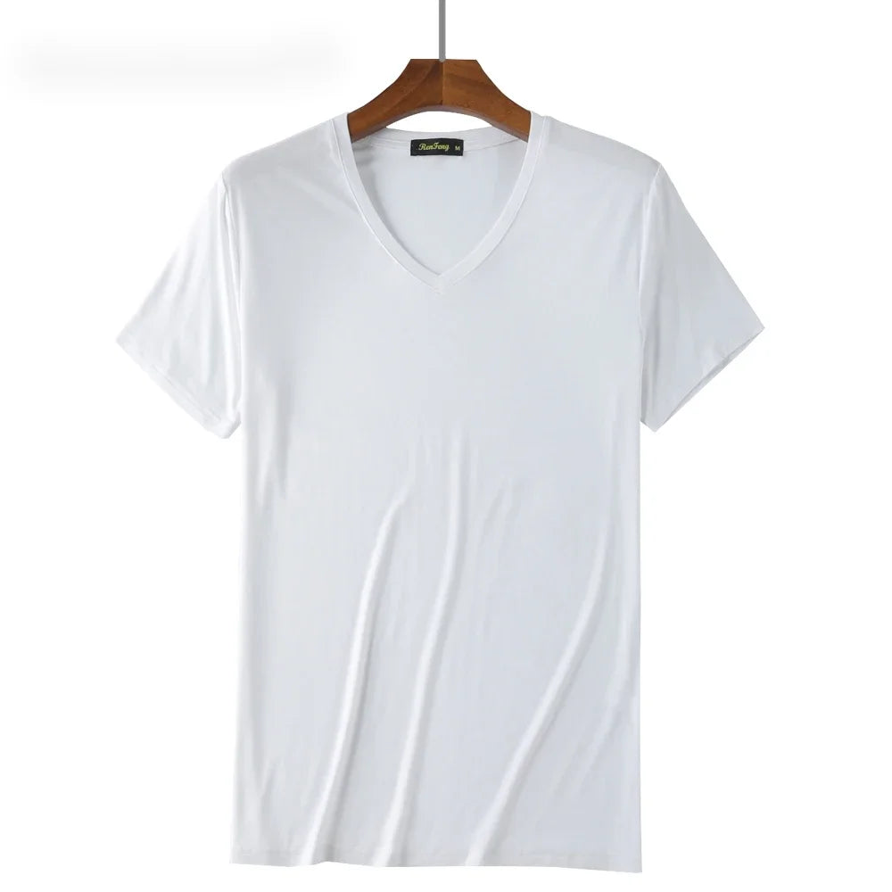 2 Piece Lots 95% Bamboo Fiber T Shirt Men Short Sleeve Tee Solid Color Summer Tops Plain Tshirt Crew Neck White Gym Clothing New