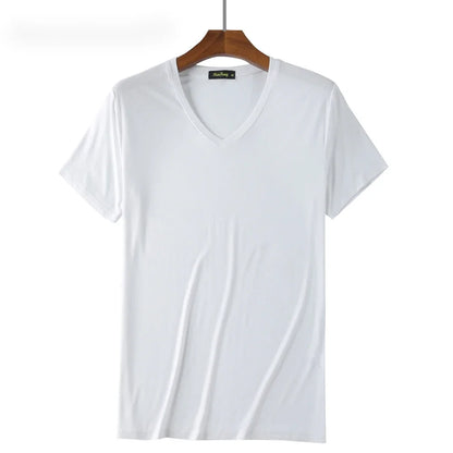 2 Piece Lots 95% Bamboo Fiber T Shirt Men Short Sleeve Tee Solid Color Summer Tops Plain Tshirt Crew Neck White Gym Clothing New