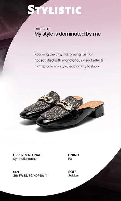 Buckle Mules for Women Round Toe Backless Flat Mules Slides Mules Shoes Ladies Slip-on Loafers students