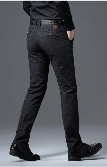 Men's Autumn New Classic Business Suit Pants Black Blue Fashionable Stretch Straight Slim Casual Trousers Brand Clothing Male