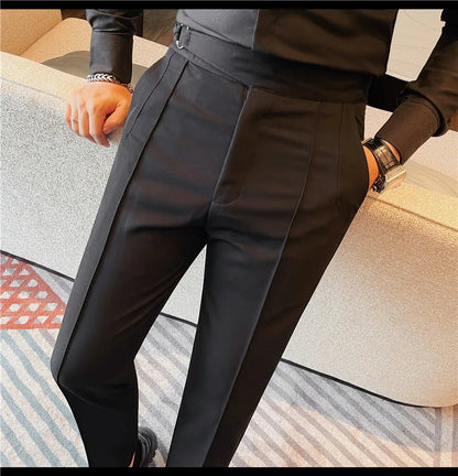 High Quality Men's Suit Pant Solid Color England Style Slim Fit Casual High Waist Trousers Men Spring Autumn Fashion Suit Pants