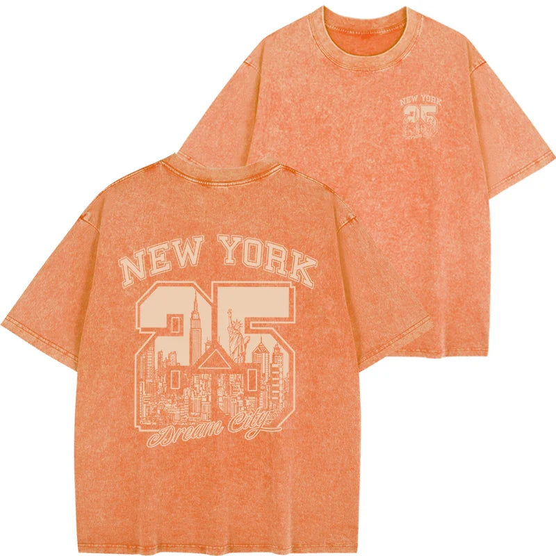 New York City Funny Print  Woman T Shirts Summer Vintage Washed Cotton Breathable Tee Shirt Fashion Casual Home Tshirt