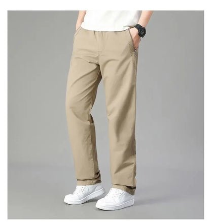 Men's Cotton Relaxed Fit Pants Full Elastic Waist Casual Sportswear Twill Pants Running Sweatpants Casual Cargo Pants