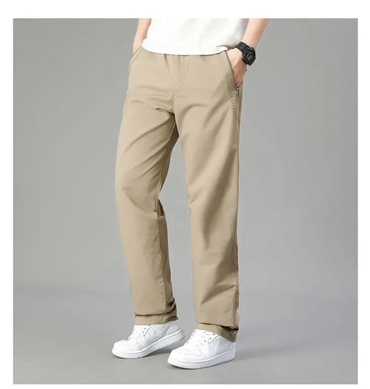 High Quality Men's Cargo Pants Elastic Waist Cotton Trousers Tacitcal Pants Spring Autumn Hiking Work Pants with Zip Pockets