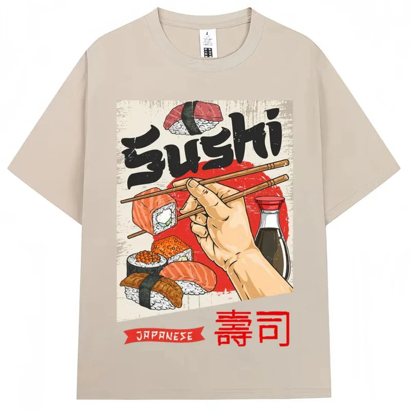 Japanese Style Hokkaido Wave Vintage T-shirt Men Women Harajuku Fashion High Quality T Shirts Oversized Cotton Summer Tee Shirt