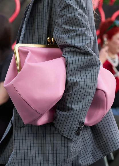 Fashion Large Kisslock Clutch Bag for Women Designer Clip Shell Women Shoulder Bags Luxury Soft Pu Leather Pink Color Handbags