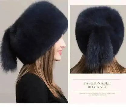 Real Fox Fur Hat For Women Winter Ear Protection Genuine Fur Hat Russian Natural Fur Bomber Hat Outdoor Thicken Warm Fur Caps
