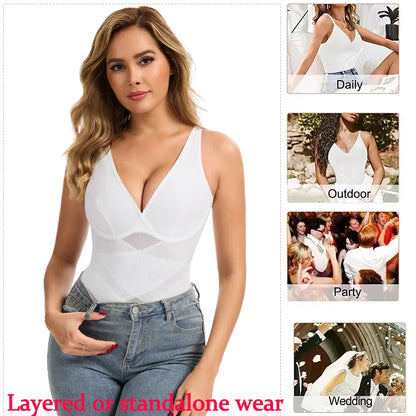 Women's High Stretch Bodysuit Shapewear Bodysuit Sexy Cross Mesh Underwear Tummy Control Slimming Full Body Shaper