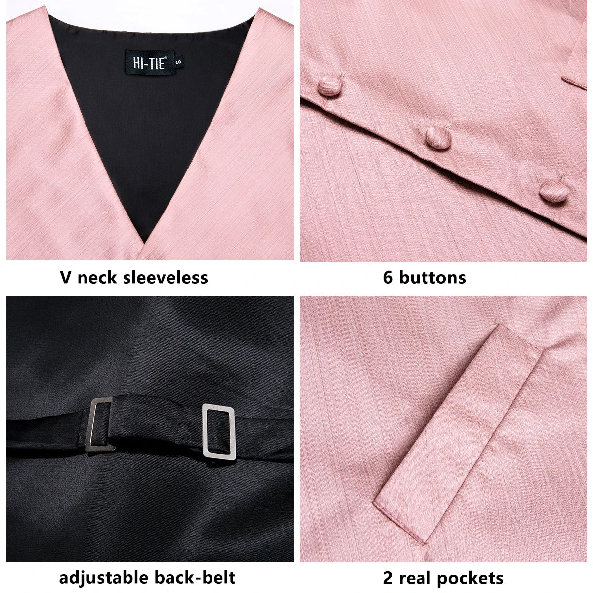 Business Black Men Vest Formal Silk Solid Paisley Jacquard Waistcoat Jacket NeckTie Hanky Cufflinks for Men Designer Gift Hi-Tie
