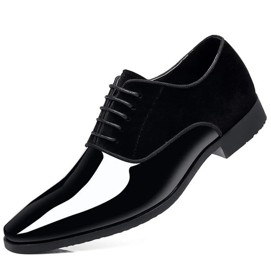 Men's Oxford Shoes High Gloss Low Top Square Toe Lace-Up Formal Suit Tuxedo Dress Shoes For Business Casual Shoe For Men