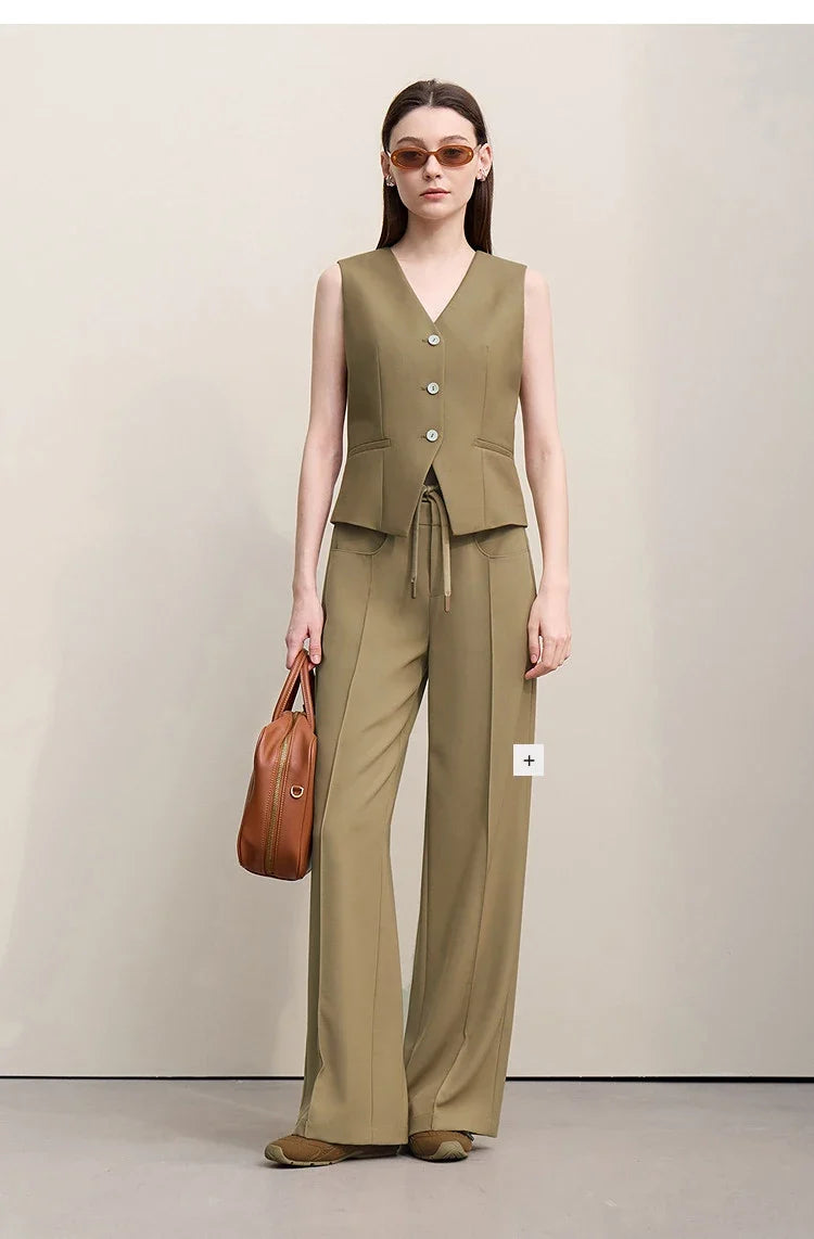 Women's Vests 2026 Autumn New Versatile V-neck Tailored Waist Vest Women's Single Breasted Short Sleeveless Top 12641036