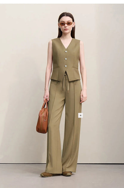Women's Vests 2026 Autumn New Versatile V-neck Tailored Waist Vest Women's Single Breasted Short Sleeveless Top 12641036
