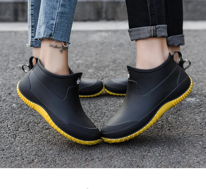 Men's Rain Boots Women's Ankle Water Shoes Non-slip Waterproof Safety Work Shoes Warm Cotton Platform outer wear Couple Lovers