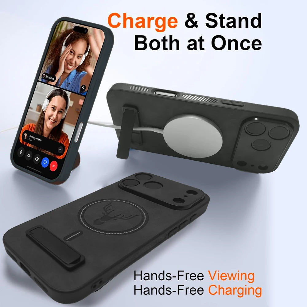 Magnetic Mobile Phone Case with Kickstand for iPhone 17 Pro Max 16 15 14 Plus 13 12 11 Stand Cases Back Cover with Holder